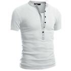 Mens Casual Slim Fit V Neck T-Shirt Muscle Tee Tops Short Sleeve Button Blouse