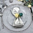 Decorative Silver Rim Charger Plate Large Pearl Beads Clear Glass Wedding