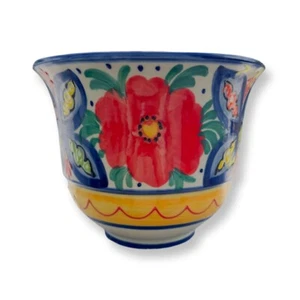 Rare Flower Pot Spanish Garden Drain Hole Ceramic Planter Handmade Multicolor - Picture 1 of 7
