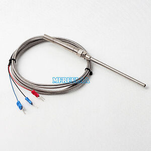 RTD Pt100 Temperature Sensor Thermocouple 2M Cable 10CM Probe 3 Wires -50~400°C