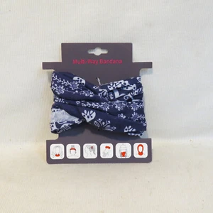 NWT Floral boho Bandana hair accessory Multi Way Wear Dark Blue And White - Picture 1 of 6