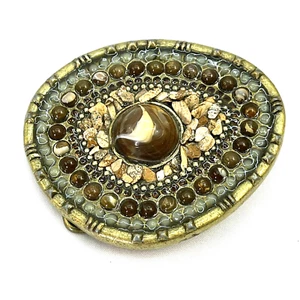Unbranded Inlaid Stone Belt Buckle 3x2.5" Unique Marble Beads Stones Geometric - Picture 1 of 12