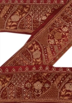 Borde de sari vintage sánscrito borde floral cuentas a mano 1 yarda decoración artesanal granate Foto 1 de 4