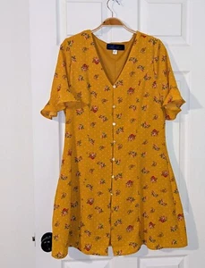 Abito Francescas donna grande Margaery mini bottoni giallo floreale volant - Foto 1 di 9