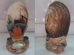 ENCRIER SOUVENIR TRANSATLANTIQUE COQUILLAGE NACRE PEINT PERSONNAGE TERRE CUITE - Picture 1 of 3