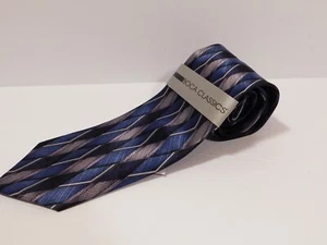 Corbata de seda con estampado azul gris negro BOCA CLASSICS NUEVA CON ETIQUETAS para hombre - Imagen 1 de 5