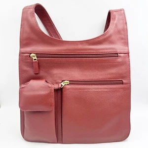 JP Ourse & Cie red berry Pebble Leather Travel Crossbody Bag Purse Pockets - Picture 1 of 9