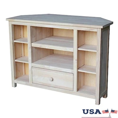 Soporte de TV de esquina de madera maciza sin terminar unidades de entretenimiento rectangulares nuevo Foto 1 de 4