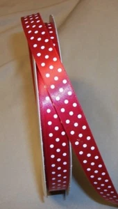10  YDS. RED & WHITE SWISS DOTS SATIN RIBBON  5/8" w - Picture 1 of 1