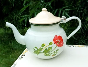 Ancienne théière émaillée fleurs 1 litre Bon état fonctionnelle made in France - Imagen 1 de 4