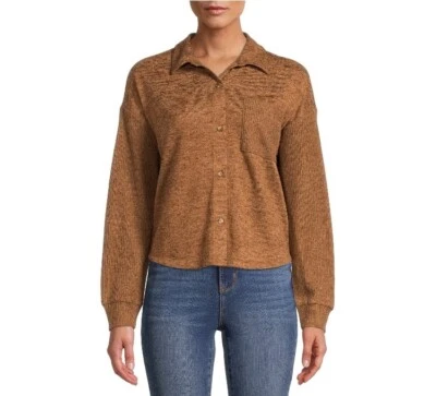 Без границ Junior's размер M вязаный коричневый воротник длинным рукавом рубашка кнопка спереди - Изображение 1 из 4