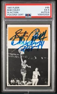 1961 Fleer Bob Cousy HOF 71 Signed Basketball Card 49 PSA 5 DNA Certified Auto 8 - Picture 1 of 4