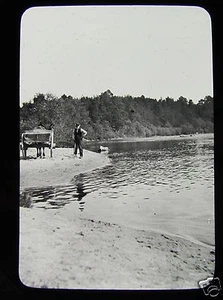Glass Magic Lantern Slide MAN WITH A CART C1910 PROBABLY IN NORWAY L115 - Picture 1 of 2