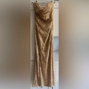 Aspeed Belle Inspired Gold Sequin Hand Beaded Strapless Prom Dress Size Small - Picture 1 of 8