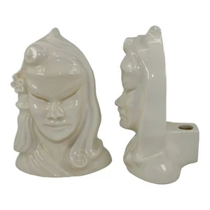 Roseville Burmese 1950 Art Deco Pottery White Female Figural Candle Holders 70B - Picture 1 of 6