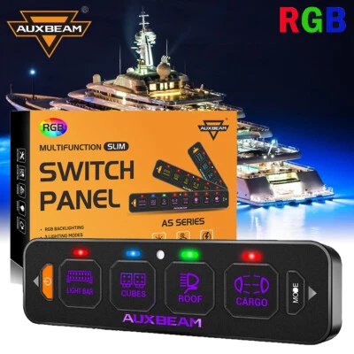 Auxbeam 4 Gang RGB Slim Switch Panel LED Light Control Automatic Dimmable Boat - Image 1 of 4