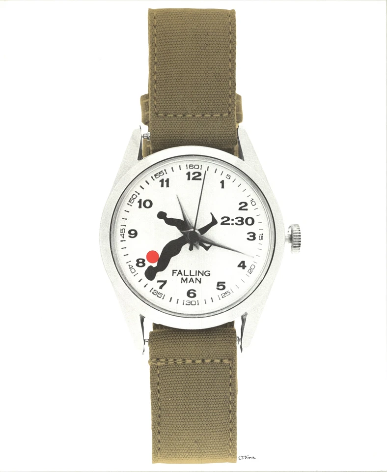 Reloj ERNEST TROVA Falling Man 24.25" x 20" Litografía 1985 Pop Art Marrón, Blanco Foto 1 de 4