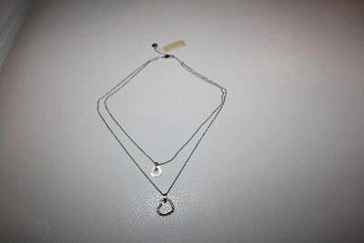 NUEVO CON ETIQUETAS COLLAR CORAZÓN DOBLE CAPA MICHAEL KORS TONO PLATA ORO ROSA $115 Foto 1 de 4