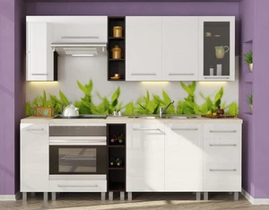 Küchenzeile Küchenblock Küche -Ola-  Holz:Weiß-Hochglanz 240 cm lang  - Bild 1 von 3