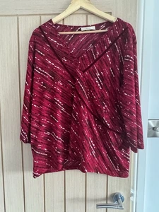 Ann Harvey 3/4 Sleeve V Neck Top Burgundy Red Women Size 22 - Picture 1 of 8