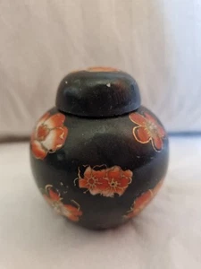 Small Vintage Japanese Porcelain Ginger Jar, Black Red Flowers & Gilding 7cm - Picture 1 of 4