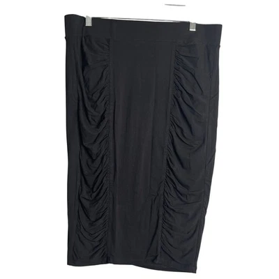 Torrid Black Shirred Jersey Midi Skirt Womens 1X Deep Black Pencil Stretch - Image 1 of 4