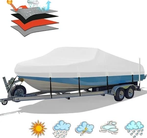 Boat Cover,14'- 16'Trailerable Marine Grad Polyester Canva-Hull,Runabout w/strap - Bild 1 von 6