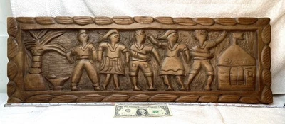 Arte popular haitiano de colección tallado a mano con panel de madera de caoba arte de pared 31”x10”x1” 5 lb3 oz Foto 1 de 4