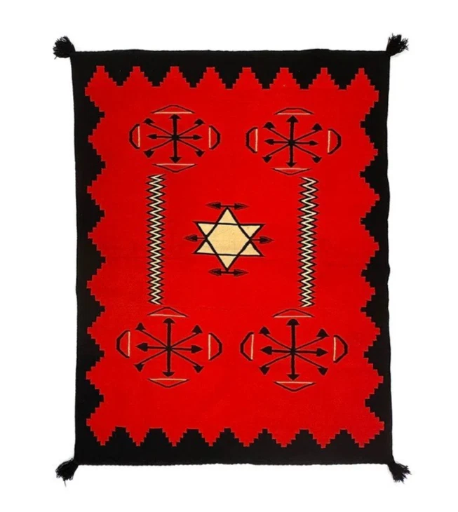 Alfombra navajo de lana tejida a mano roja de 5x8 pies patrón suroeste estilo nativo americano Foto 1 de 1