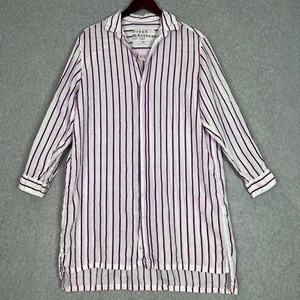 Frank & Eileen Size Large Hunter White Pink Blue Stripe Woven Linen Shirt Dress - Picture 1 of 12