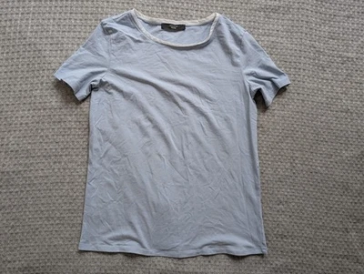 Camisa de fin de semana MaxMara para mujer pequeña azul claro blanco ribete cuello redondo camiseta logotipo Foto 1 de 4