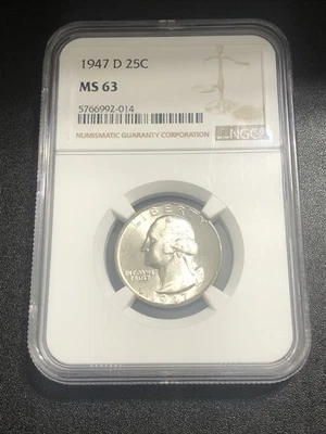 1947 D WASHINGTON QUARTER NGC Graded MS 63 90% Silver - Image 1 of 2