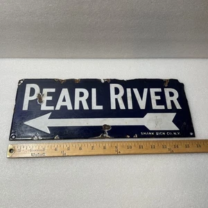 Freccia insegna direzionale porcellana monofacciale Pearl River NY originale vintage - Foto 1 di 17