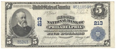 1902 $5 The Second National Bank of Philadelphia Feb 25 1903 Charter 213 F-598 - Image 1 of 2