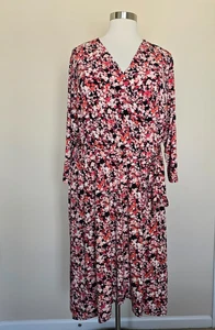 Lane Bryant Maxikleid Übergröße 30/32 V-Ausschnitt Langarm schwarz pink Blumen neu mit Etikett - Bild 1 von 19