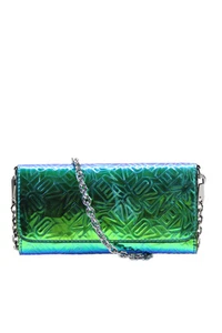 Kenzo Womens Multicolor Iridescent Embossed Silver Tone Chain Crossbody Wallet - Picture 1 of 8