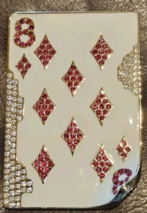 SWAROVSKI NEW 8 OF DIAMONDS PLAYING CARD PIN BROOCH ENAMEL CRYSTAL - Picture 1 of 2