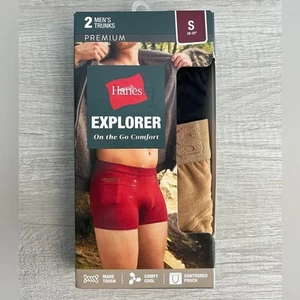 Hanes Explorer Premium Men's Trunks, Black/Tan, 2-Pack Size Small - Picture 1 of 6
