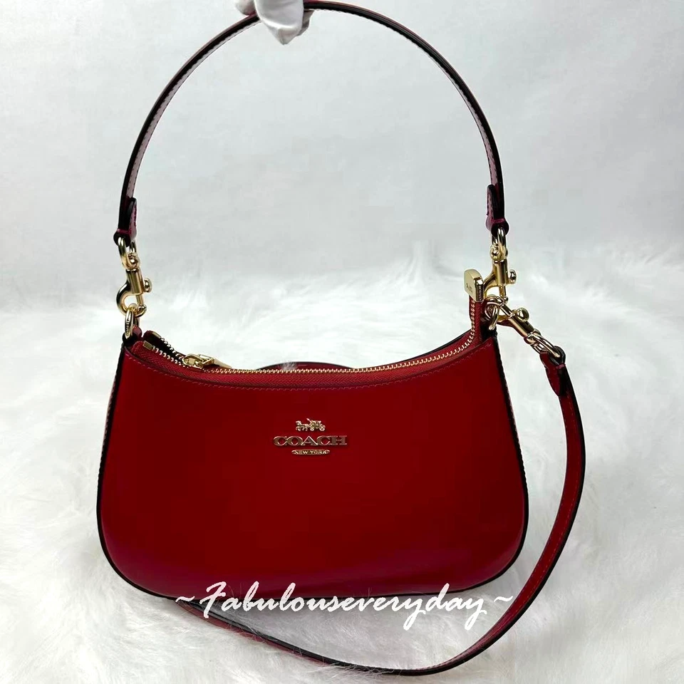 Coach Teri Shoulder Bag Crossbody In Spazzolato Leather cv938 Ruby Gold
