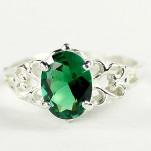 Nano Russian  Emerald, 925 Sterling Silver Ladies Ring, SR305 - Picture 1 of 5
