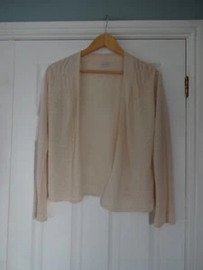 Minuet Petite size S linen rich cardigan dark cream cable knit trim - Picture 1 of 4