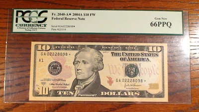 2004A BOSTON Ten Dollar PCGS GEM NEW 66 PPQ STAR NOTE $10 BILL! - Image 1 of 4