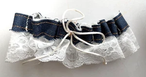 Western Wedding Rustic Blue Denim and White Lace Garter - Picture 1 of 10