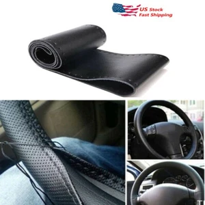 DIY Car Truck Leather Steering Wheel Cover With Needles and Thread Black - Foto 1 di 12