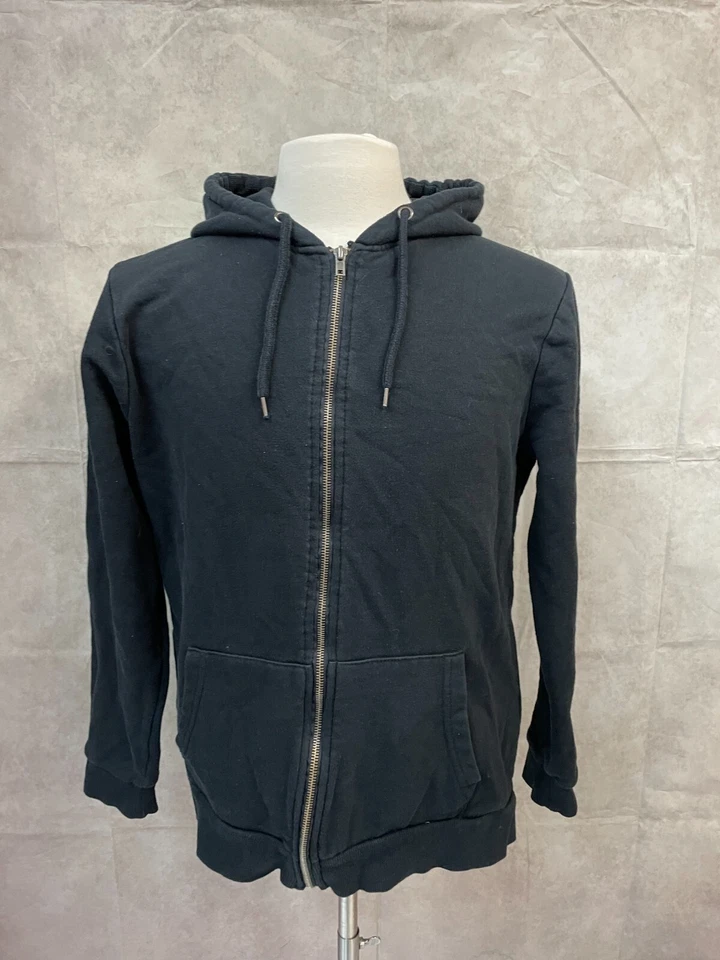 21 男式夹克男式黑色羊毛衬里棉抽绳连帽全拉链 M 码 — 第 1/4 张图片
