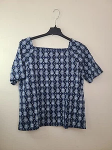 LOFT Women's Blue Floral Square Neck Short Sleeve Pullover Blouse Top Size XL - Picture 1 of 7