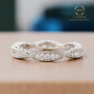Round Cut 1 CT Moissanite Eternity Wedding Band Solid 14K White Gold For Women - Image 1 of 4