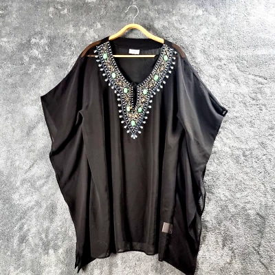 TARGET Womens Kaftan Top Size XL Black  Short Sleeve Beaded Scoop Neck - image 1 of 4