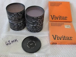 Vintage Large Filter LOT for Camera Lens 62mm & Collapsible Hood x2 & Metal Cap - Picture 1 of 4