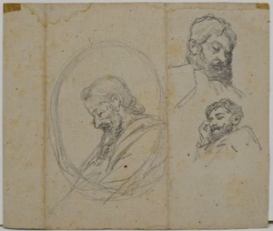 DISEGNO DRAWING 1800 Matita su Carta Volti di Santi Schizzi per Visi - Picture 1 of 4